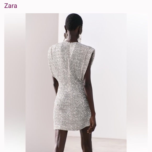 Zara Sparkle Sequin Shoulder Pads  Dress ZW COLLECTION - Picture 11 of 16